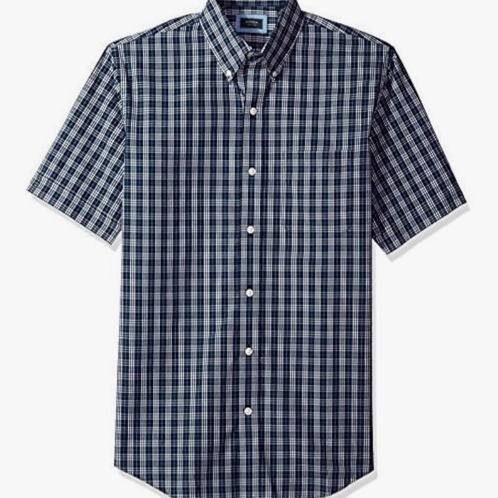 Arrow 1851 Men's Hamilton Poplin Short Sleeve Button Down Plaid
